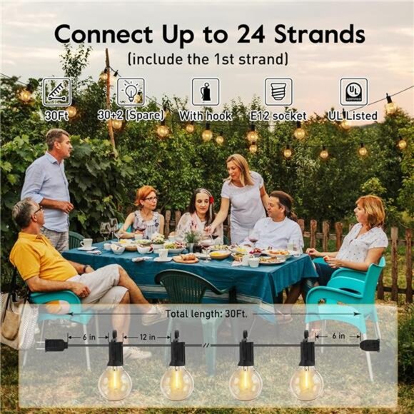 Outdoor String Lights - Waterproof Globe Patio Lights 30 Ft with 30 Ft - Picture 3 of 7